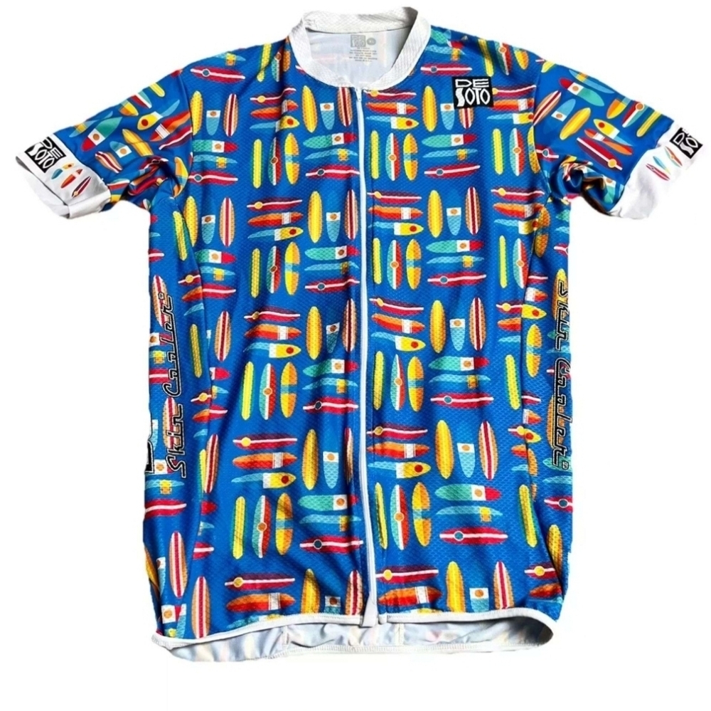 DeSoto Skin Cooler Full Zip Short Sleeve Mens Top XL Surfboard Blue Triathlon